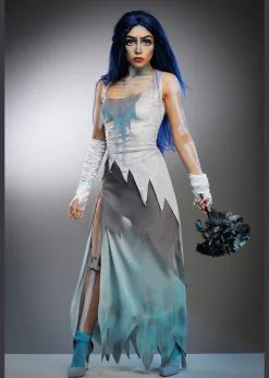 Womens Halloween Long Corpse Bride Style Costume -Costumes Sales womens blue corpse bride costume 03