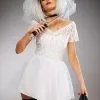 Womens Chucky Style Short White Bride Costume -Costumes Sales womens chucky white bride costume