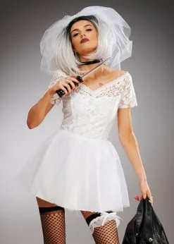 Womens Chucky Style Short White Bride Costume
