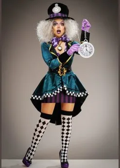 Womens Deluxe Gothic Mad Hatter Costume -Costumes Sales womens deluxe halloween mad hatter costume 02