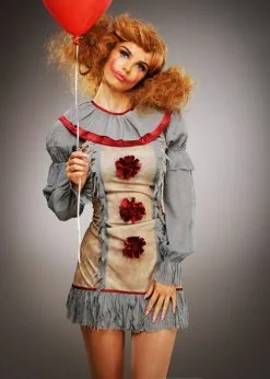 Ladies New Pennywise Grey It Clown Style Costume -Costumes Sales womens it clown pennywise costume 47564 02
