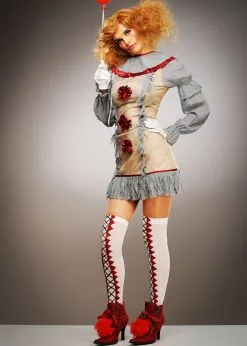 Ladies New Pennywise Grey It Clown Style Costume -Costumes Sales womens it clown pennywise costume 47564 03