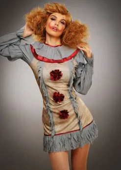 Ladies New Pennywise Grey It Clown Style Costume -Costumes Sales womens it clown pennywise costume 47564 04