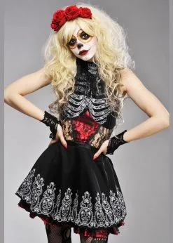Womens Red Day Of The Dead Costume -Costumes Sales womens lace day of the dead costume 04
