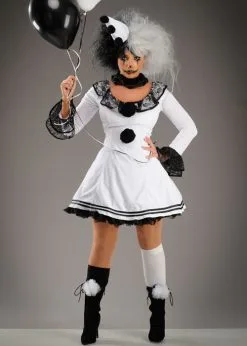 Womens Gothic Black And White Clown Costume