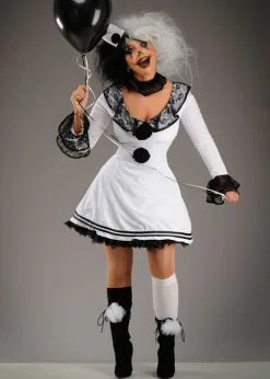 Womens Gothic Black And White Clown Costume 8 Womens Gothic Black And White Clown Costume -Costumes Sales womens pierrot clown halloween costume 86658 02