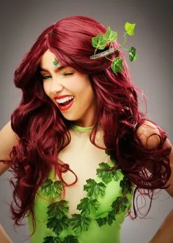 Womens Deluxe Poison Ivy Style Red Cherry Wig -Costumes Sales womens poison ivy wig with hair clip ST7056 02