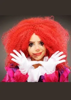 Womens Halloween Red Crimped Killer Clown Wig