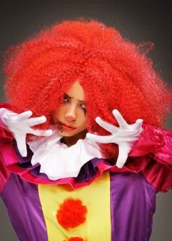Womens Halloween Red Crimped Killer Clown Wig -Costumes Sales womens red crimped scary clown wig 02